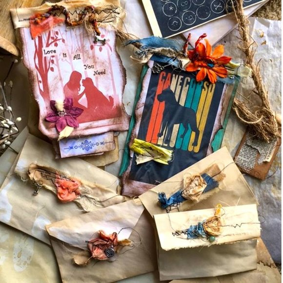 upcycled Accessories - Grunge Dogs Note Pads & Envelopes Made to Order
